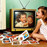 Nostalgic Childhood Scene**

Prompt: A sun-drenched afternoon in a typical French suburb, circa 1990s. Children are gathered around an old television set, eyes glued to the screen, watching Mimie.  One child clutches a well-worn Mimie plush toy.  Piles of Panini Mimie stickers and cards are scattered on the floor.  Overhead, a vintage "Club Dorothée" poster hangs crookedly.  Warm, nostalgic lighting.  Focus on the children's expressions of joy and wonder.  Art by a French illustrator known for capturing childhood innocence.

**