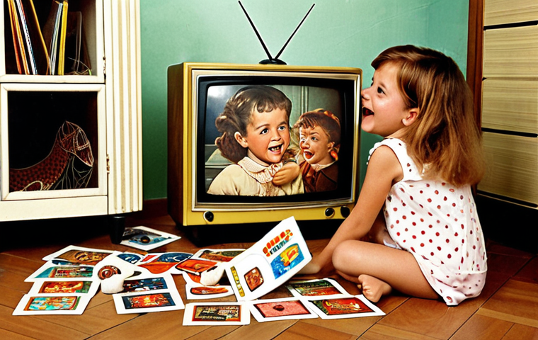 Nostalgic Childhood Scene**
Prompt: A sun-drenched afternoon in a typical French suburb, circa 1990s. Children are gathered around an old television set, eyes glued to the screen, watching Mimie. One child clutches a well-worn Mimie plush toy. Piles of Panini Mimie stickers and cards are scattered on the floor. Overhead, a vintage "Club Dorothée" poster hangs crookedly. Warm, nostalgic lighting. Focus on the children's expressions of joy and wonder. Art by a French illustrator known for capturing childhood innocence.
**