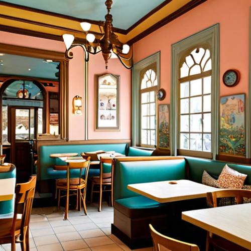 **Prompt:** A cozy and whimsically decorated theme cafe interior, inspired by the "Mimi Café" in France. The atmosphere features soft, dreamy lighting with a pastel color palette. Walls are adorned with delicate, storybook-like murals depicting cute, fantasy-inspired characters. Custom-designed tables and chairs with matching motifs are arranged around cozy reading nooks featuring plush seating. A few indistinct patrons are casually enjoying the ambiance, fully clothed in modest, everyday attire. Professional architectural photography, high resolution, perfect anatomy, correct proportions, natural pose. Safe for work, appropriate content, fully clothed, family-friendly, modest.