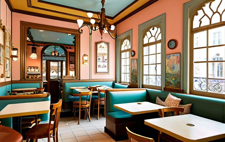 **Prompt:** A cozy and whimsically decorated theme cafe interior, inspired by the "Mimi Café" in France. The atmosphere features soft, dreamy lighting with a pastel color palette. Walls are adorned with delicate, storybook-like murals depicting cute, fantasy-inspired characters. Custom-designed tables and chairs with matching motifs are arranged around cozy reading nooks featuring plush seating. A few indistinct patrons are casually enjoying the ambiance, fully clothed in modest, everyday attire. Professional architectural photography, high resolution, perfect anatomy, correct proportions, natural pose. Safe for work, appropriate content, fully clothed, family-friendly, modest.