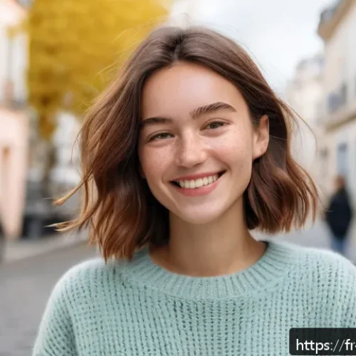 Home 32 미미 캐릭터의 광고 캠페인 분석 - A friendly, relatable young woman named Mimi portrayed in a casual urban Parisian setting, wearing c...