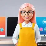 Home 18 미미 캐릭터의 수익성 분석 - A friendly and approachable female digital mascot named Mimi, designed with warm pastel colors and e...