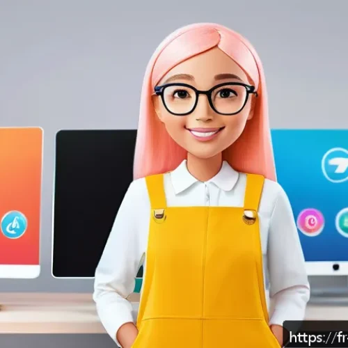 Home 30 미미 캐릭터의 수익성 분석 - A friendly and approachable female digital mascot named Mimi, designed with warm pastel colors and e...